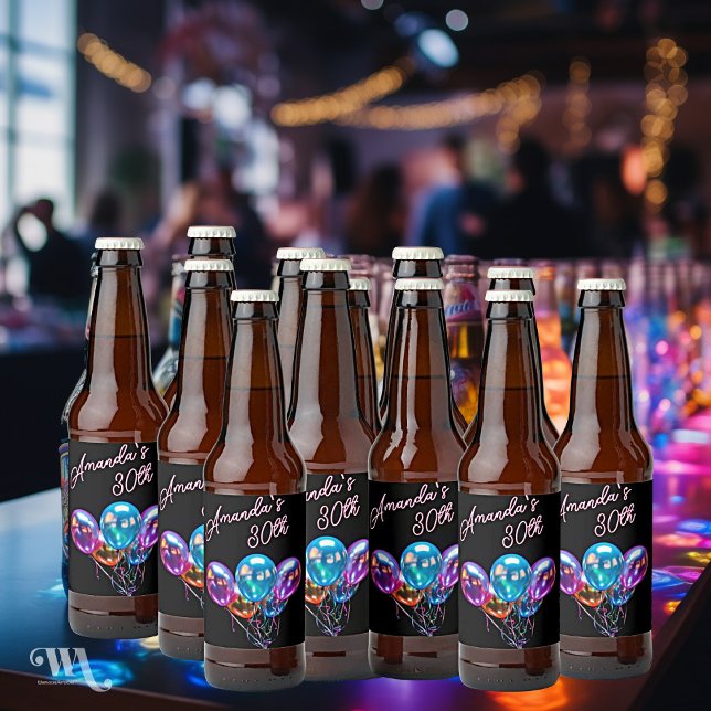 Rótulo Para Garrafa De Cerveja Neon Blacklight Balões Aniversário Adulto (Criador carregado)
