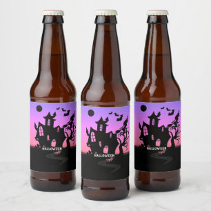 Rótulo Para Garrafa De Cerveja Noite de Halloween Pôr do Sol Bruxa e Morcegos Caç