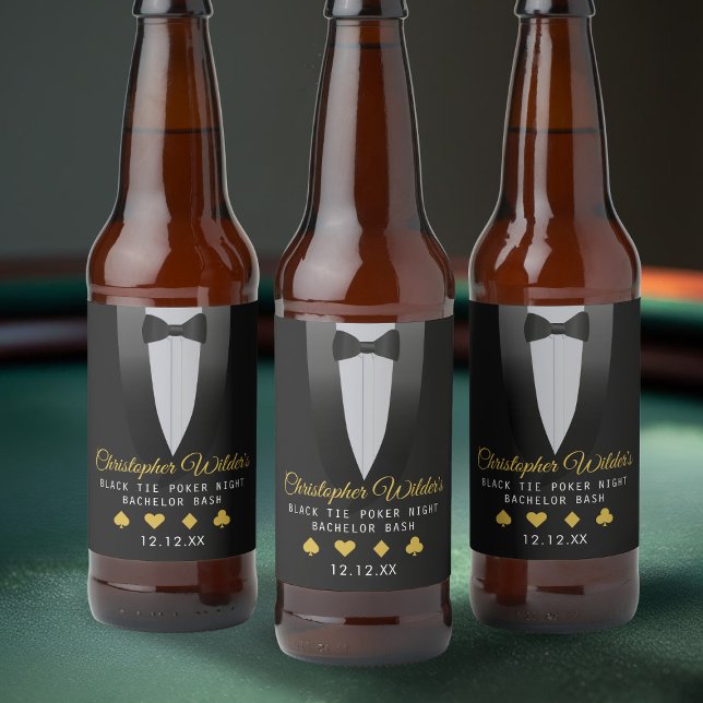 Rótulo Para Garrafa De Cerveja Noite de pôquer de gravata preta Despedida de solt (It’s perfect for a classy bachelor night with a casino twist. Raise a toast to the groom-to-be!)