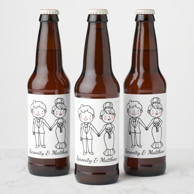 Rótulo Para Garrafa De Cerveja Noiva Desenhada Noivo Caprichoso Casamento Preto B (Garrafas)