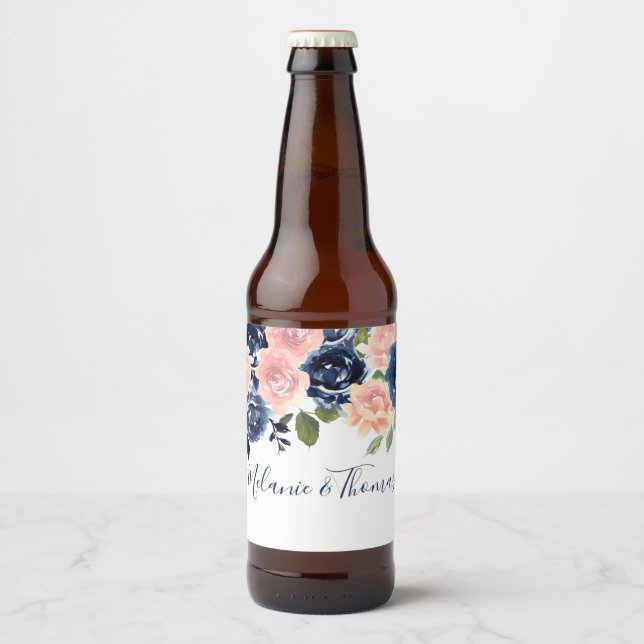 Rótulo Para Garrafa De Cerveja Noivado Casamento Flores Rosa e Azul Casamento Fes (Frente)