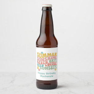 Rótulo Para Garrafa De Cerveja Nome do Monograma Cor-de-Rosa de Verão