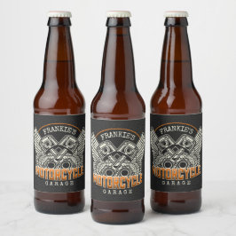 Rótulo Para Garrafa De Cerveja Nome Personalizado Pistões Asas Motociclismo Garag