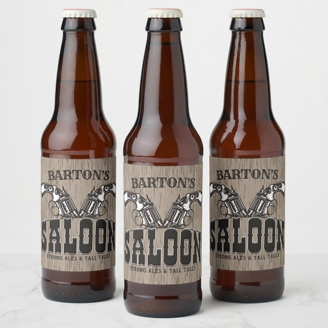 Rótulo Para Garrafa De Cerveja Nome personalizado Wild West Gun Revolver Saloon (Criador carregado)