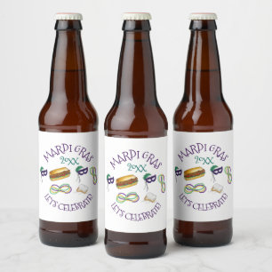 Rótulo Para Garrafa De Cerveja Nova Orleans Mardi Gras Beignet Miçanga Mask Po'Bo