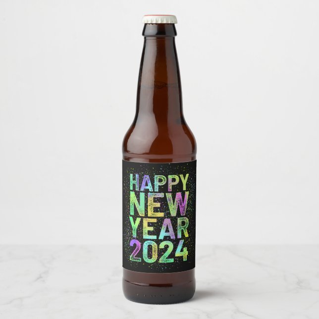 Rótulo Para Garrafa De Cerveja Novo ano colorido 2024 (Frente)