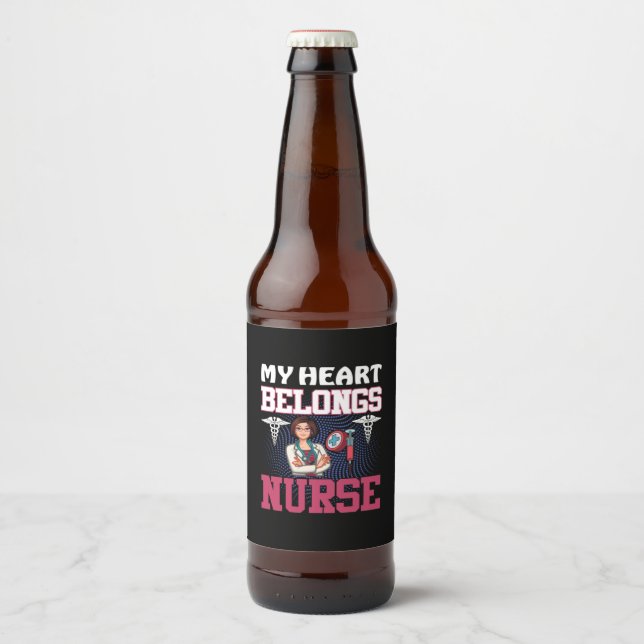 Rótulo Para Garrafa De Cerveja Nurse Gift | My Heart Belongs Nurse (Frente)