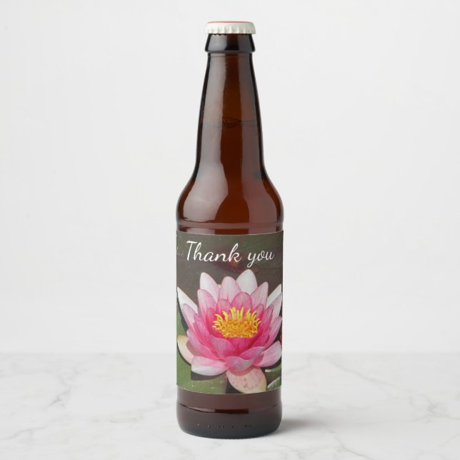 Rótulo Para Garrafa De Cerveja Obrigado Apreciação Água Lily Foto Floral (Frente)