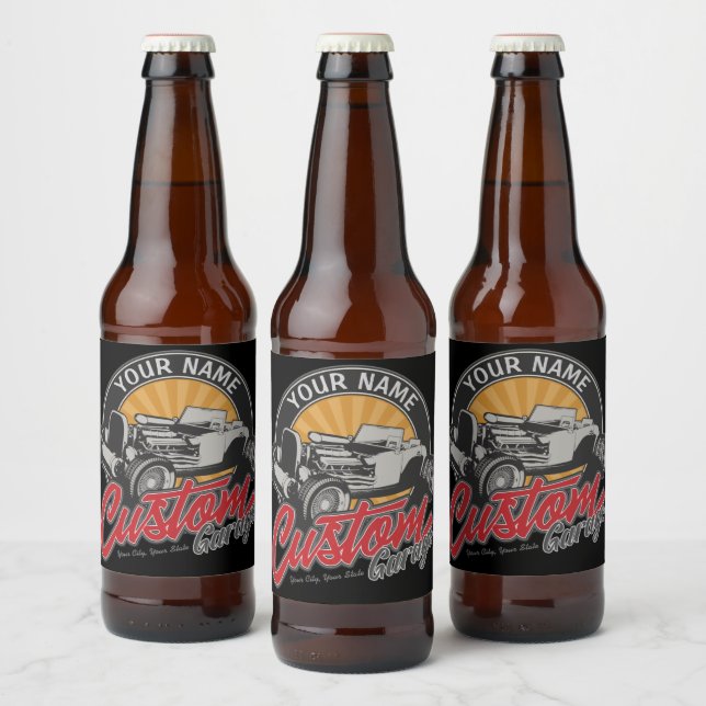 Rótulo Para Garrafa De Cerveja Oficina Personalizada de Hot Rod Retro Roadster Pe (Garrafas)