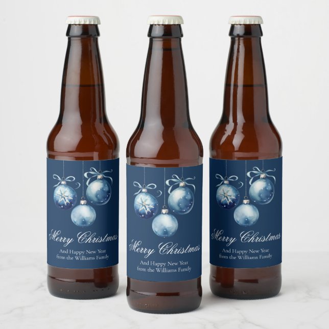 Rótulo Para Garrafa De Cerveja Ornamentos de Natal de Chic Blue Merry Personaliza (Garrafas)