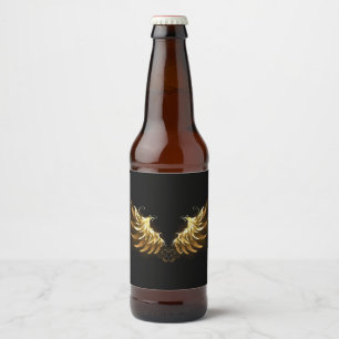 Rótulo Para Garrafa De Cerveja Ouro Angel Wings sobre fundo preto