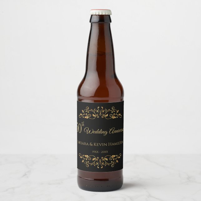 Rótulo Para Garrafa De Cerveja Ouro espirra no 50º aniversário de casamento negro (Frente)