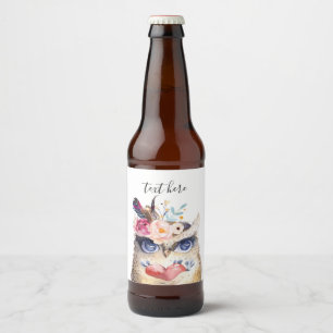 Rótulo Para Garrafa De Cerveja OWL, boêmia, boho floral
