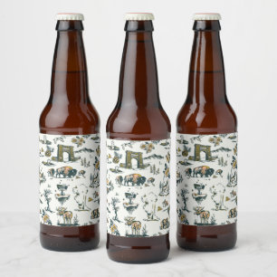 Rótulo Para Garrafa De Cerveja Padrão de Vida Selvagem do Parque Nacional Yellow