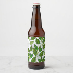 Rótulo Para Garrafa De Cerveja Padrão sem costura com folhas verdes de chá