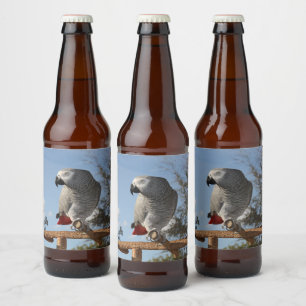 Rótulo Para Garrafa De Cerveja Papagaio-Cinza africano espantoso