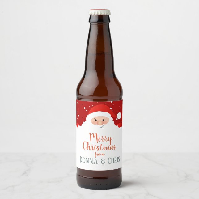 Rótulo Para Garrafa De Cerveja Papai Noel Bonito - Feliz Natal - Personalizado (Frente)