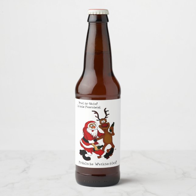 Rótulo Para Garrafa De Cerveja Papai Noel com alce - Feliz Natal (Frente)