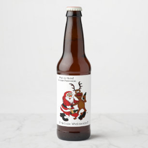Rótulo Para Garrafa De Cerveja Papai Noel com alces - Natal feliz