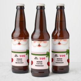 Rótulo Para Garrafa De Cerveja Papai Noel Engraçado Ele Vê Você Quando Você Está 
