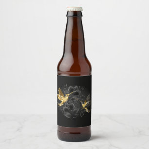 Rótulo Para Garrafa De Cerveja Pássaro Humino Negro e Dourado
