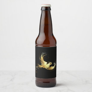 Rótulo Para Garrafa De Cerveja Pássaro ouro sobre fundo preto