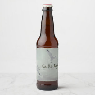Rótulo Para Garrafa De Cerveja Pássaro retro de bordo dos pássaros da praia das