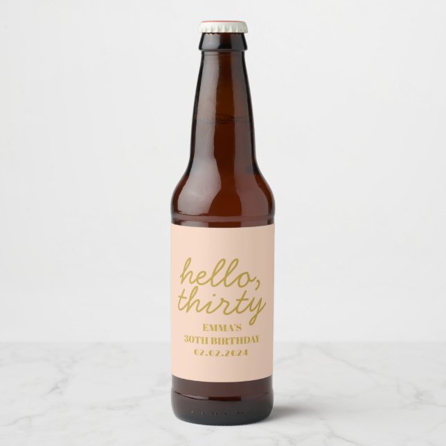 Rótulo Para Garrafa De Cerveja Pastel Peachy Hello Caixa de Favor 30 de aniversár (Frente)