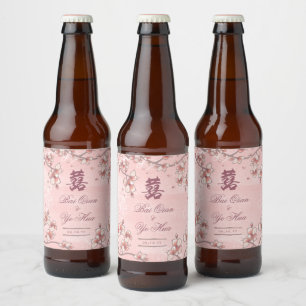 Rótulo Para Garrafa De Cerveja Peach Blossoms Dupla Felicidade Casamento Chinês