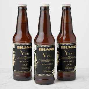 Rótulo Para Garrafa De Cerveja Pearls White Floral Art Deco Gatsby 20s Aniversári