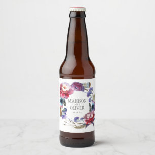 Rótulo Para Garrafa De Cerveja Peônia do Wildflower floral com penas que