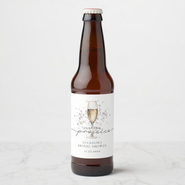Rótulo Para Garrafa De Cerveja Pérolas Douradas Elegantes e Chá de Bebê Prosecco (Frente)