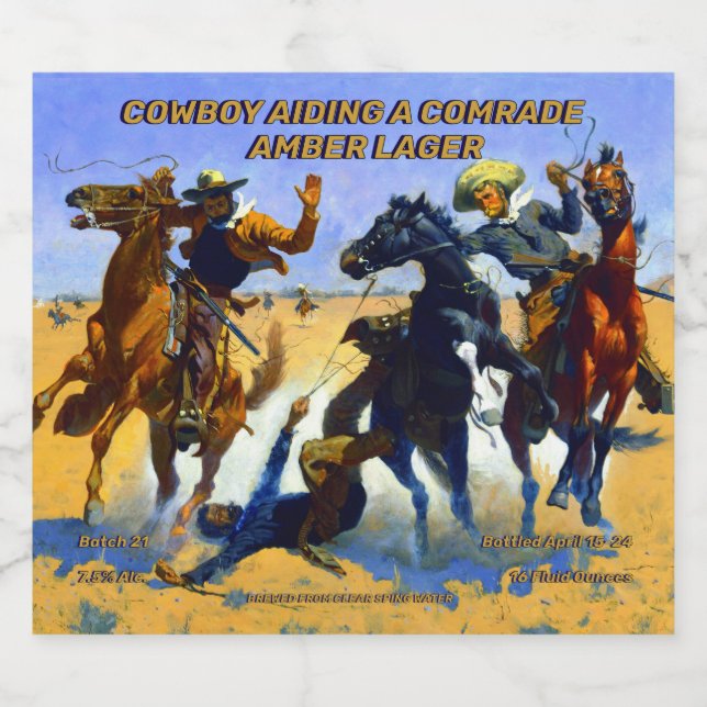 Rótulo Para Garrafa De Cerveja Personalizar O Cowboy Ajudando Uma Casa Detalhada  (Rótulo Único)