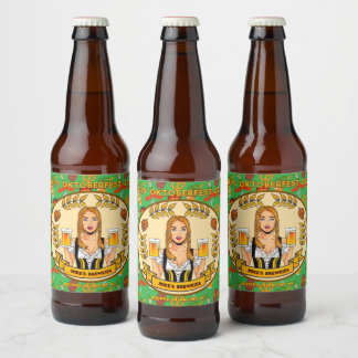 Rótulo Para Garrafa De Cerveja Personalizar Pretzels de Salsicha Detalhados Oktob