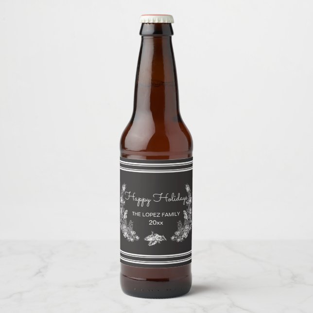 Rótulo Para Garrafa De Cerveja Pinheiro branco de Natal (Frente)