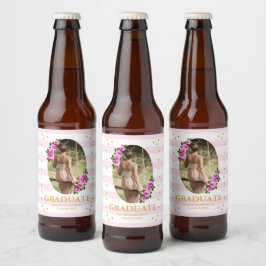 Rótulo Para Garrafa De Cerveja Pink Roses Striped Graduation Brunch