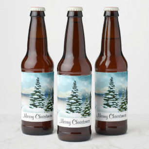 Rótulo Para Garrafa De Cerveja Pintor Cênico Winter Wonderland Watercolor