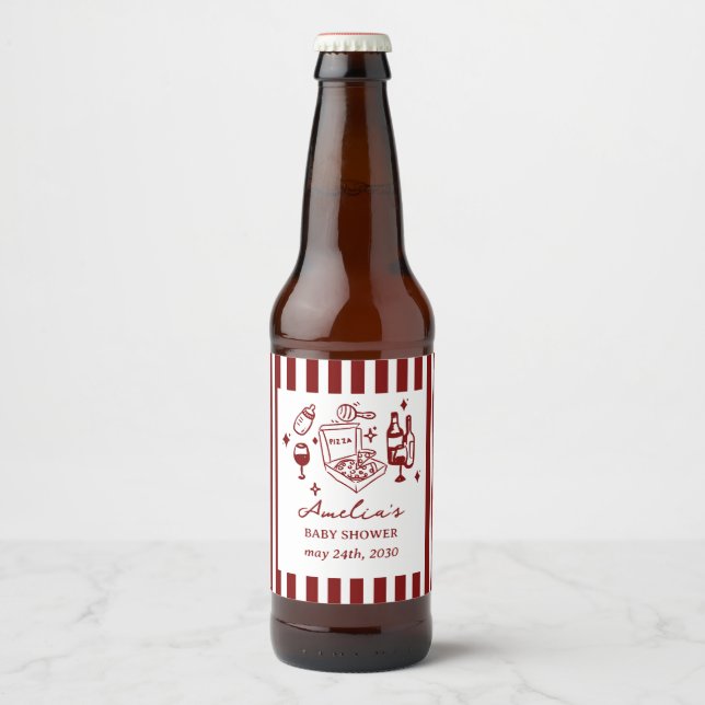 Rótulo Para Garrafa De Cerveja Pizza doodle special Delivery Baby Shower (Frente)
