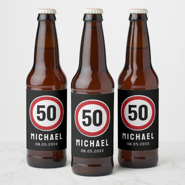Rótulo Para Garrafa De Cerveja Placa de limite de velocidade de 50 anos - QUALQUE (Garrafas)
