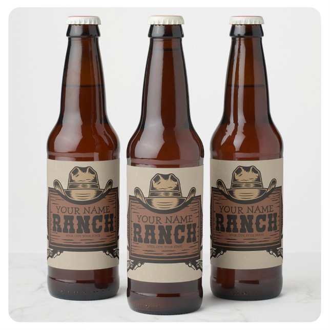 Rótulo Para Garrafa De Cerveja Placa de rancho ocidental com armas de cowboy pers (Criador carregado)