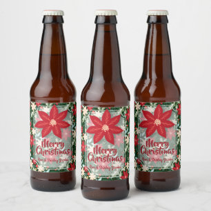 Rótulo Para Garrafa De Cerveja Poinsettia Flowers Sai do Natal