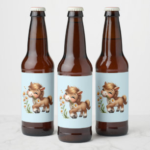 Rótulo Para Garrafa De Cerveja Pônei Fofo Comendo Margaridas