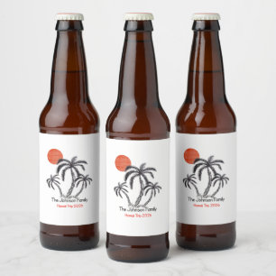 Rótulo Para Garrafa De Cerveja Praia de palmeiras ao pôr do sol tropical férias e