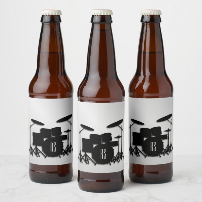 Rótulo Para Garrafa De Cerveja Prata do conjunto do tambor monograma (Garrafas)