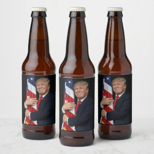 Rótulo Para Garrafa De Cerveja Presidente Trump Hugging Bandeira Americana