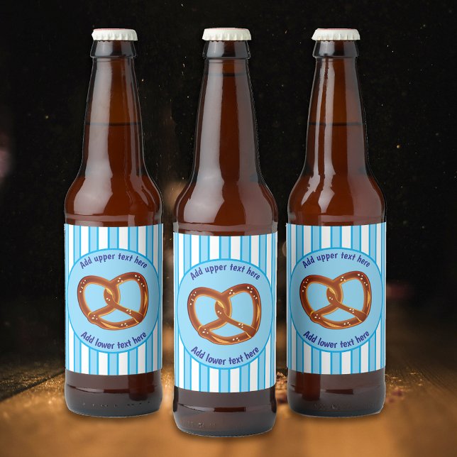 Rótulo Para Garrafa De Cerveja Pretzel em azul bávaro / Stripe branca - seu tex (Criador carregado)