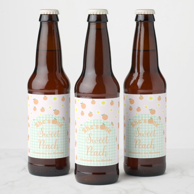 Rótulo Para Garrafa De Cerveja Primeiro aniversario Peach doce (Garrafas)