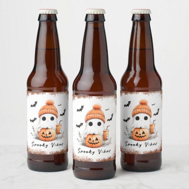 Rótulo Para Garrafa De Cerveja Pumpkin Spice Spooky Vibes Personalizadas (Garrafas)