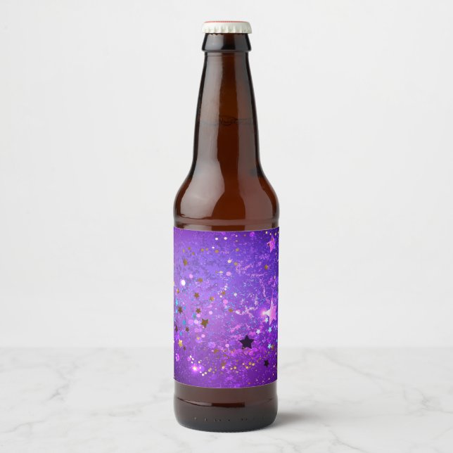 Rótulo Para Garrafa De Cerveja Purple foil background with Stars (Frente)