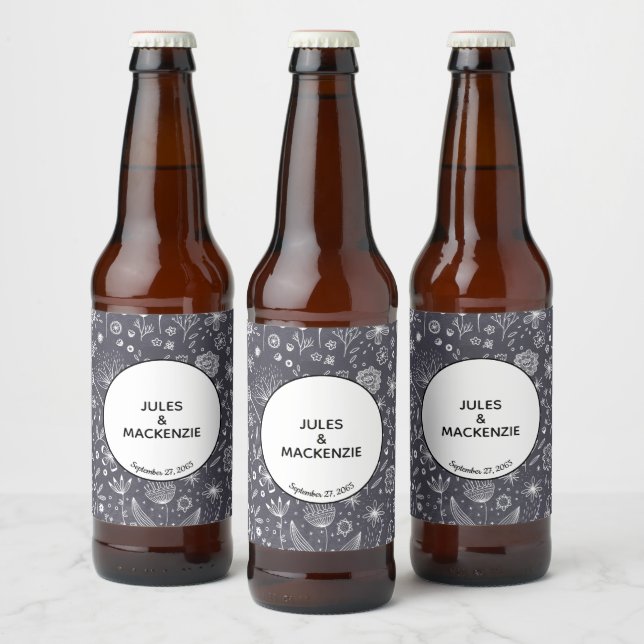 Rótulo Para Garrafa De Cerveja Quadro de Flores Monocromático Moderno (Garrafas)